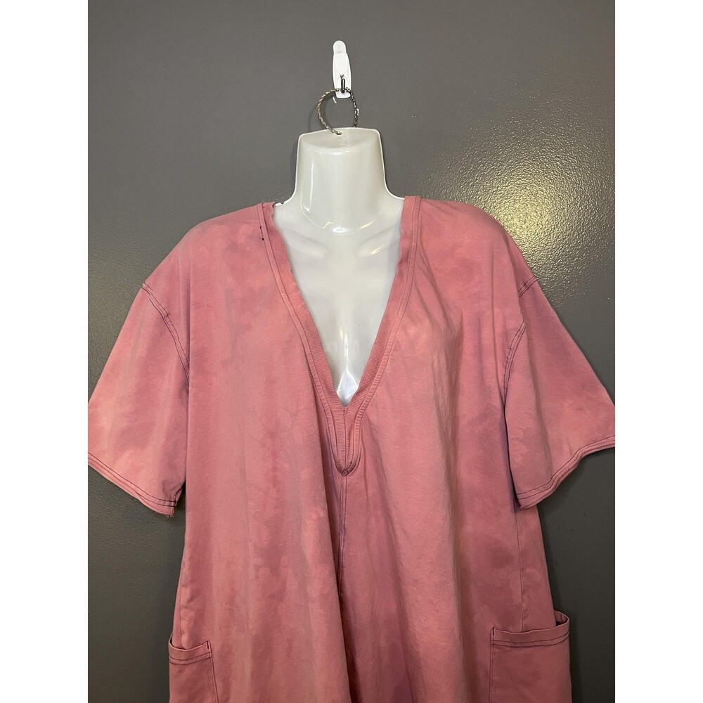 Free People Romper Womens Medium Pink Knit V Neck Short Sleeve Pockets Boho